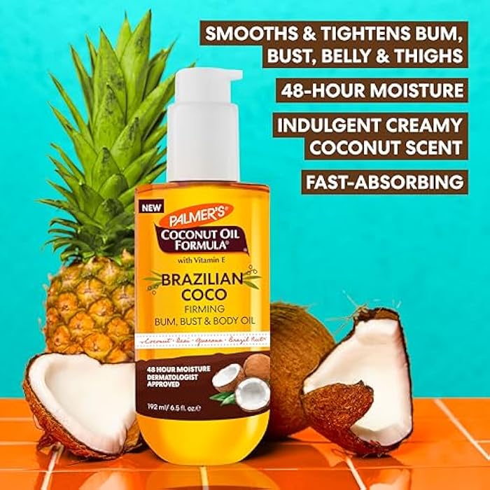 Palmer's Coconut Oil Formula Brazilian Coco Firming Body Oil with Vitamin E, 6.5 Fl Oz, Helps with Skin Tightening & Firming of Bum, Bust & Belly, Provides 48Hr Moisture, Dermatologist Approved - Image 4